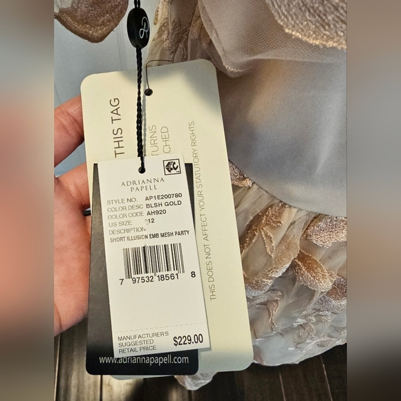 Adrianna Papell Size 12 Blush gold mesh embroidered short illusion dress New Tag - Picture 8 of 14